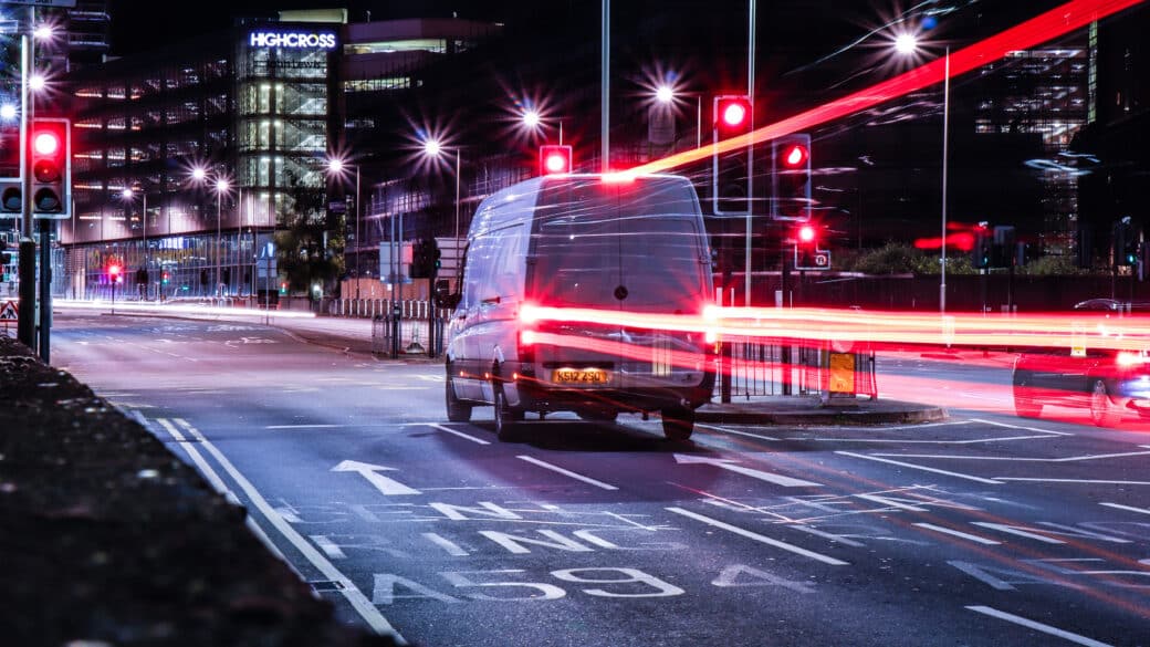 Van driving at night