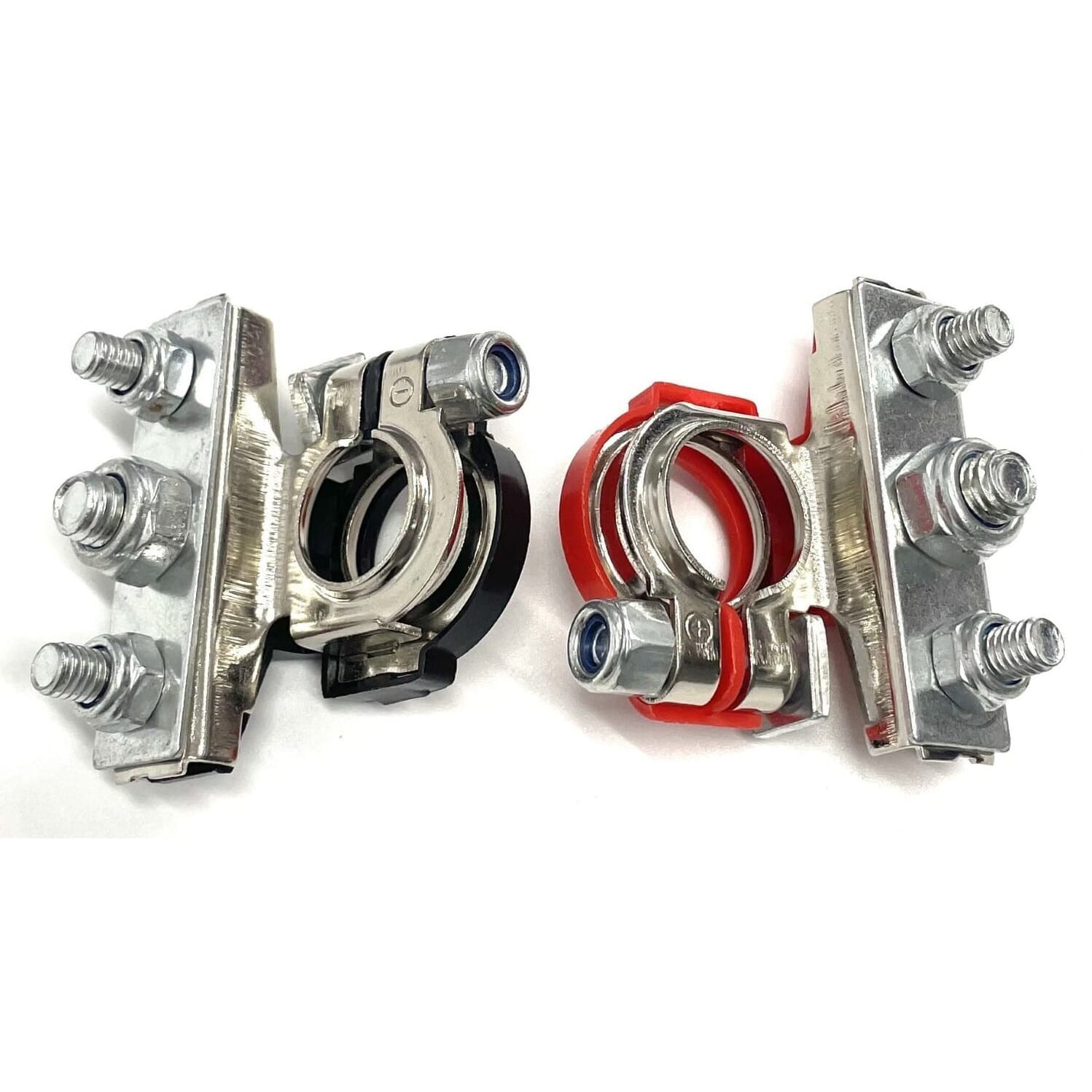 3-Way Battery Terminals Connectors, 12V, Pack Of 2 Positive & Negative